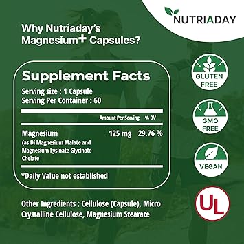 Magnesium Plus Supplement - Magnesium Complex for Stress Relief, Heart Health, Sleep Support, Immune Boost, Muscle & Nerve Aid - Pure Magnesium Glycinate Powder 60 Veg Capsules