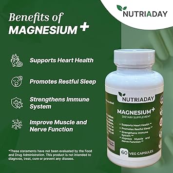 Magnesium Plus Supplement - Magnesium Complex for Stress Relief, Heart Health, Sleep Support, Immune Boost, Muscle & Nerve Aid - Pure Magnesium Glycinate Powder 60 Veg Capsules